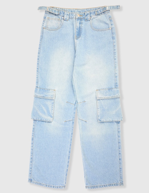 Jeans cargo straight That's It lavado claro para niña