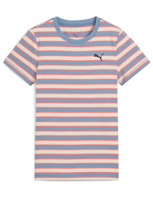 Playera Puma Wardrobe Ess Go Together Striped Slim Tee G manga corta para niña