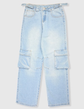 Jeans cargo straight That's It lavado claro para niña