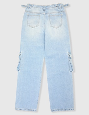 Jeans cargo straight That's It lavado claro para niña