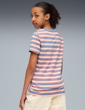Playera Puma Wardrobe Ess Go Together Striped Slim Tee G manga corta para niña