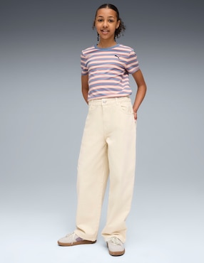 Playera Puma Wardrobe Ess Go Together Striped Slim Tee G manga corta para niña