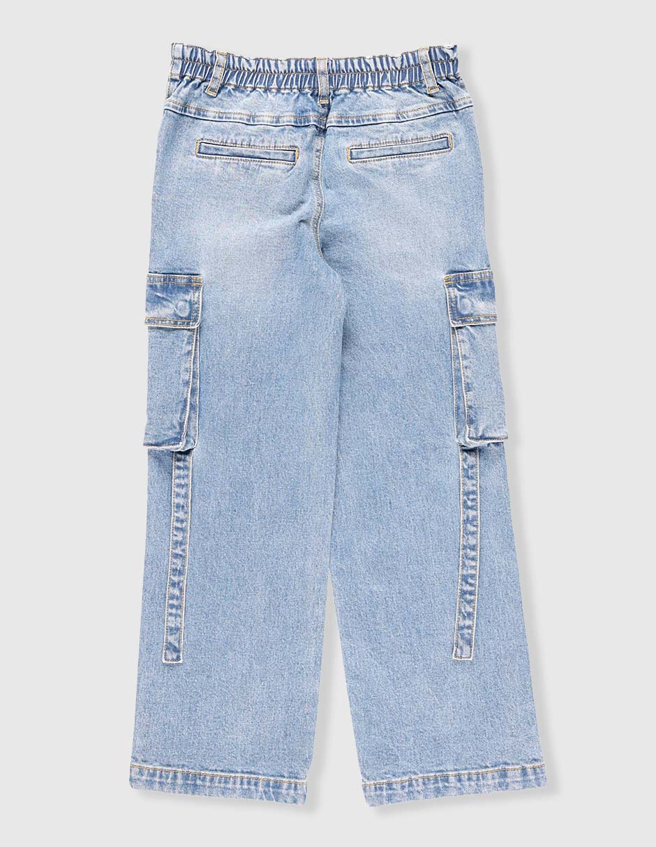 Jeans cargo straight lavado desgastado para niña 2
