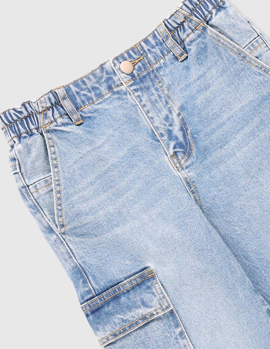 Jeans cargo straight lavado desgastado para niña 3