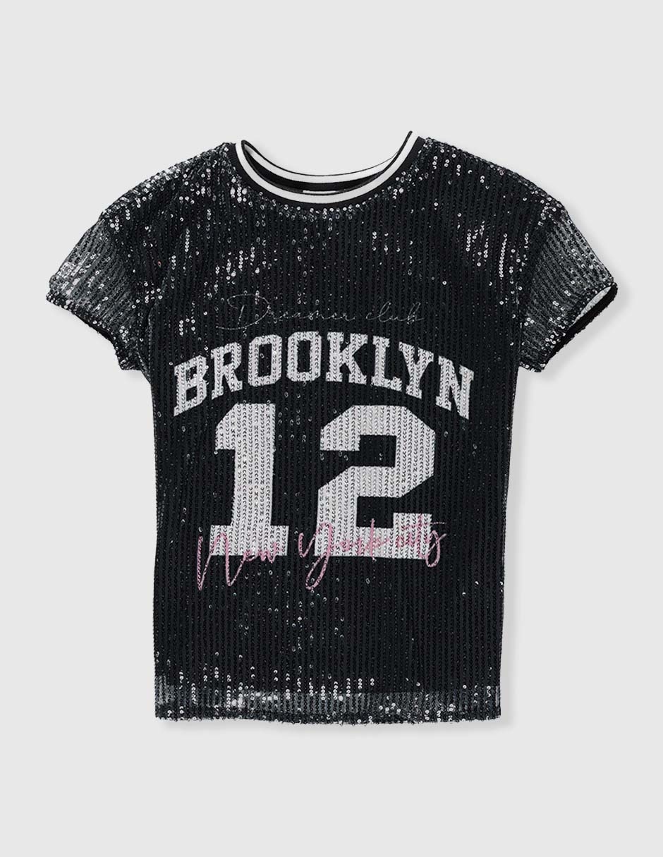 Playera Brooklyn manga regular para niña