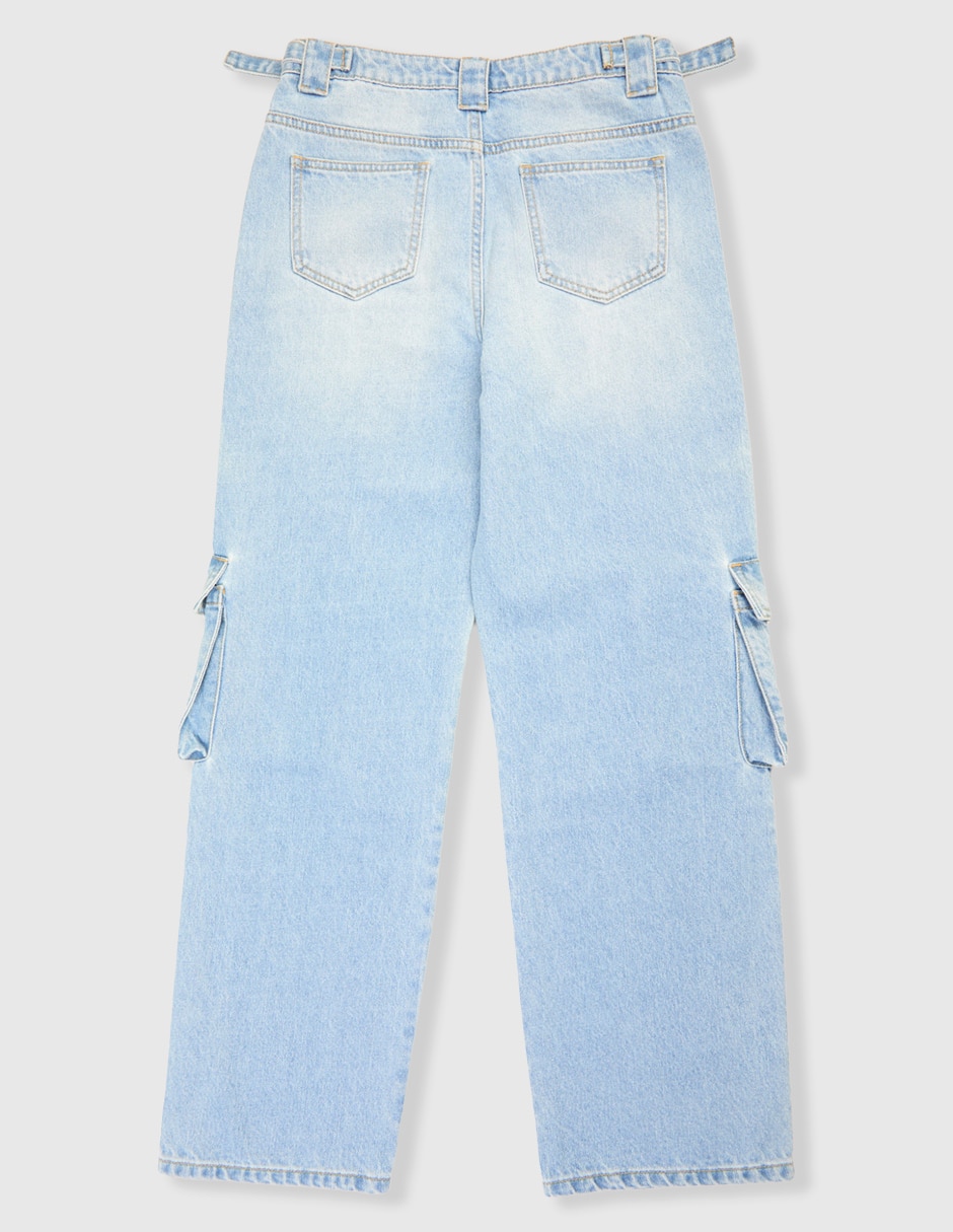 Jeans cargo straight lavado claro para niña 2