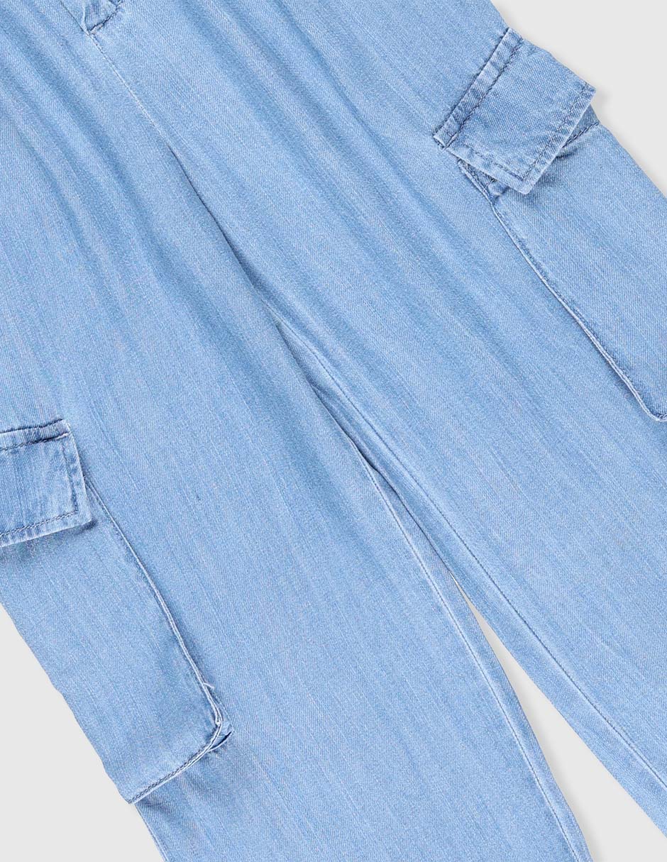Jeans cargo baggy lavado claro para niña 4