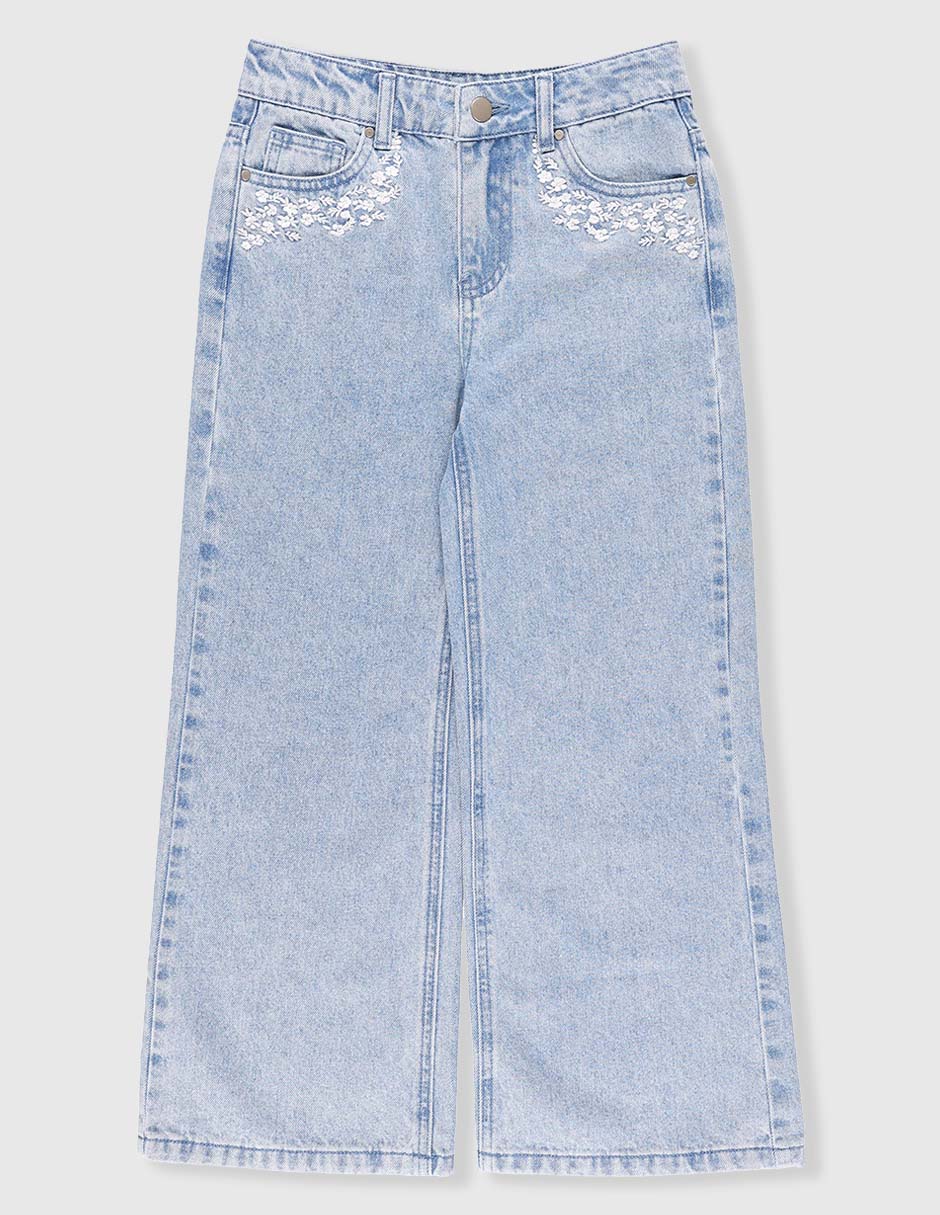 Jeans amplio lavado claro para niña