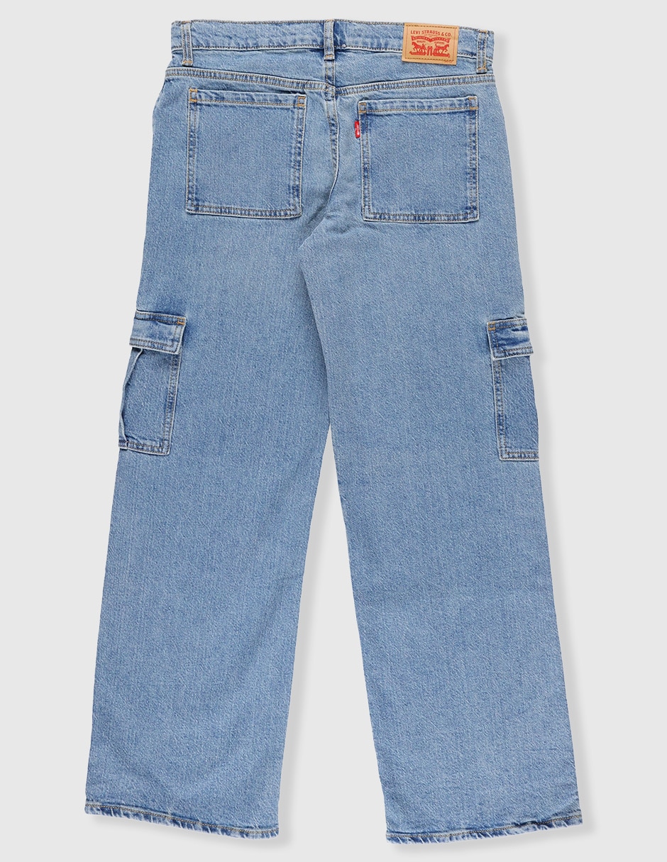 Jeans cargo wide leg deslavado para niña 2