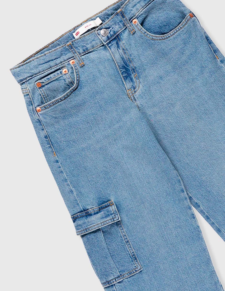 Jeans cargo wide leg deslavado para niña 4
