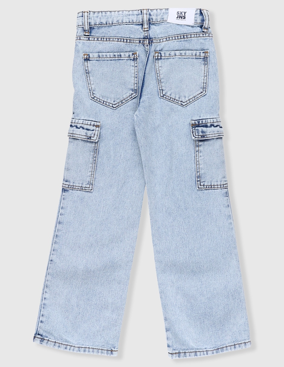 Jeans cargo straight lavado claro para niña 2