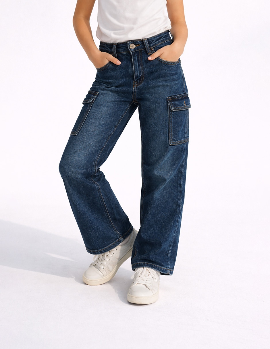 Jeans cargo relajado para niña