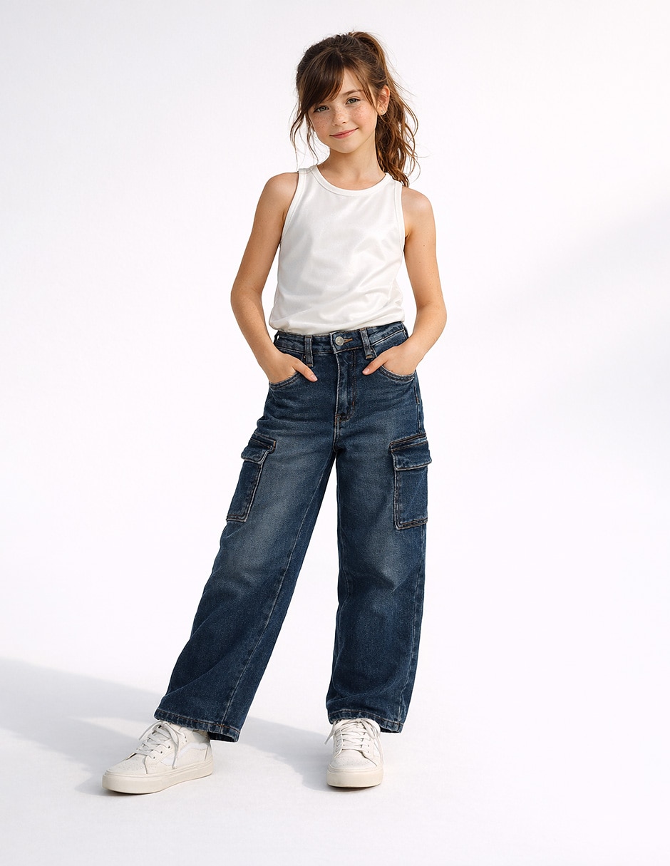 Jeans cargo relajado para niña 3