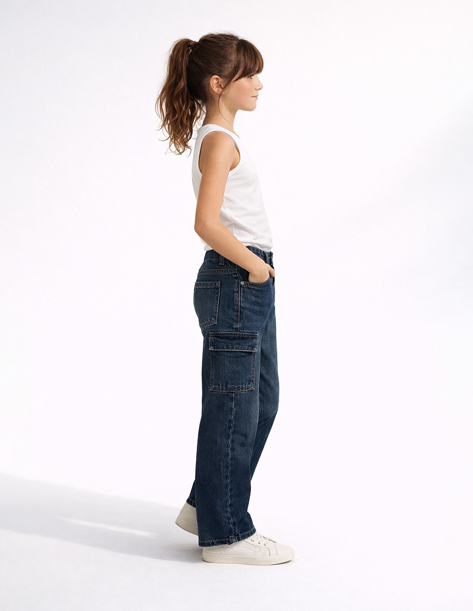 Jeans cargo relajado para niña 4